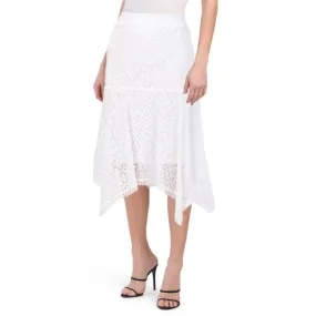 STUDIO WEST Lace Overlay Cotton Asymmetric Hem Midi Skirt