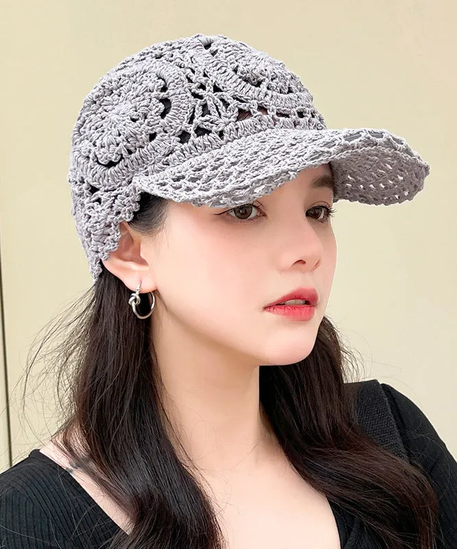 Summer Black Hooked Flower Thin Hollow Knitted Duck Tongue Hat II052