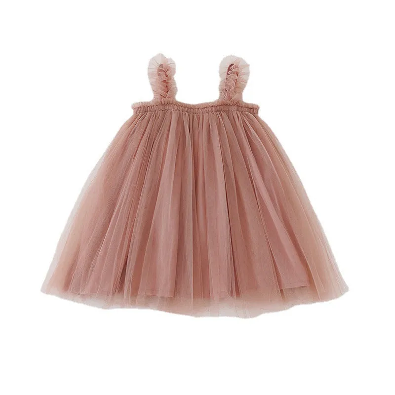 Summer Strap Girls' Mesh Skirt Dress