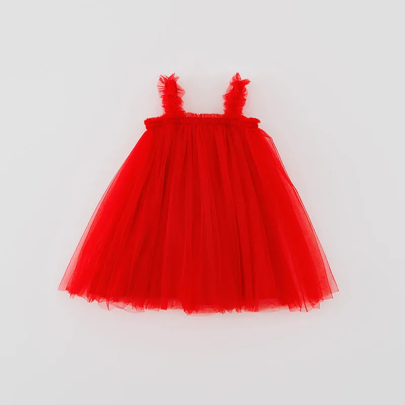 Summer Strap Girls' Mesh Skirt Dress