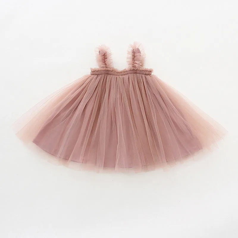 Summer Strap Girls' Mesh Skirt Dress