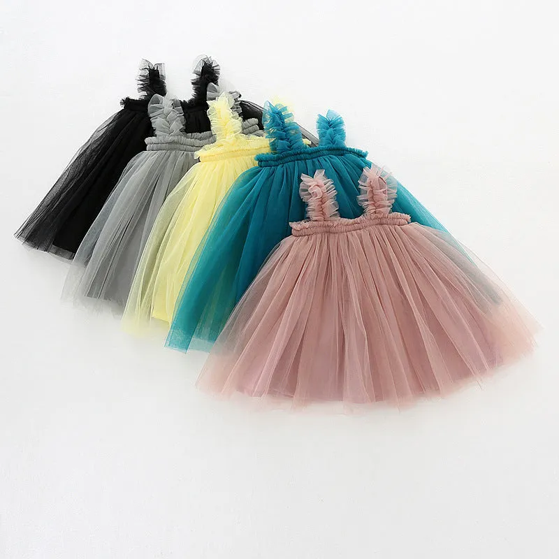 Summer Strap Girls' Mesh Skirt Dress