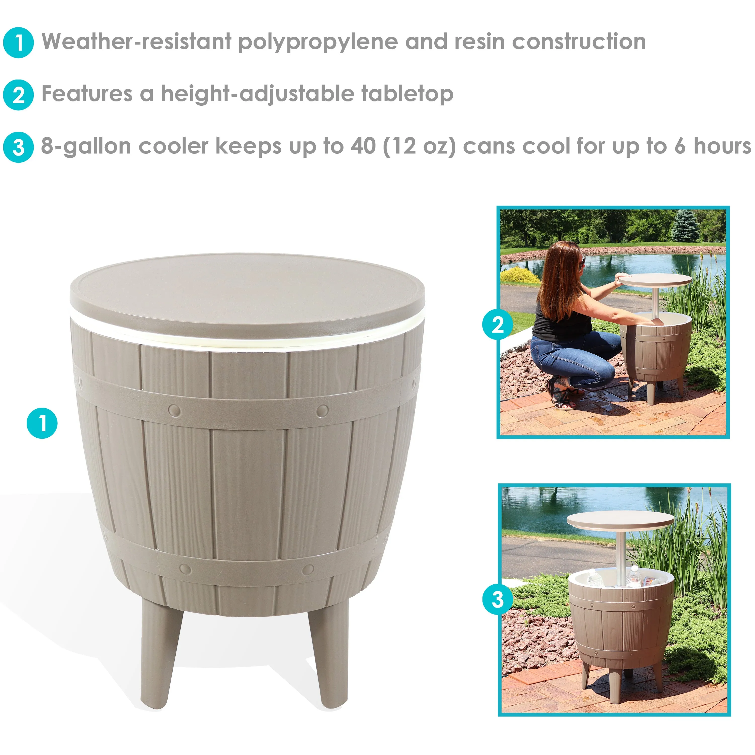 Sunnydaze 3-in-1 Faux Wood Outdoor Bar Table with Cooler - Driftwood