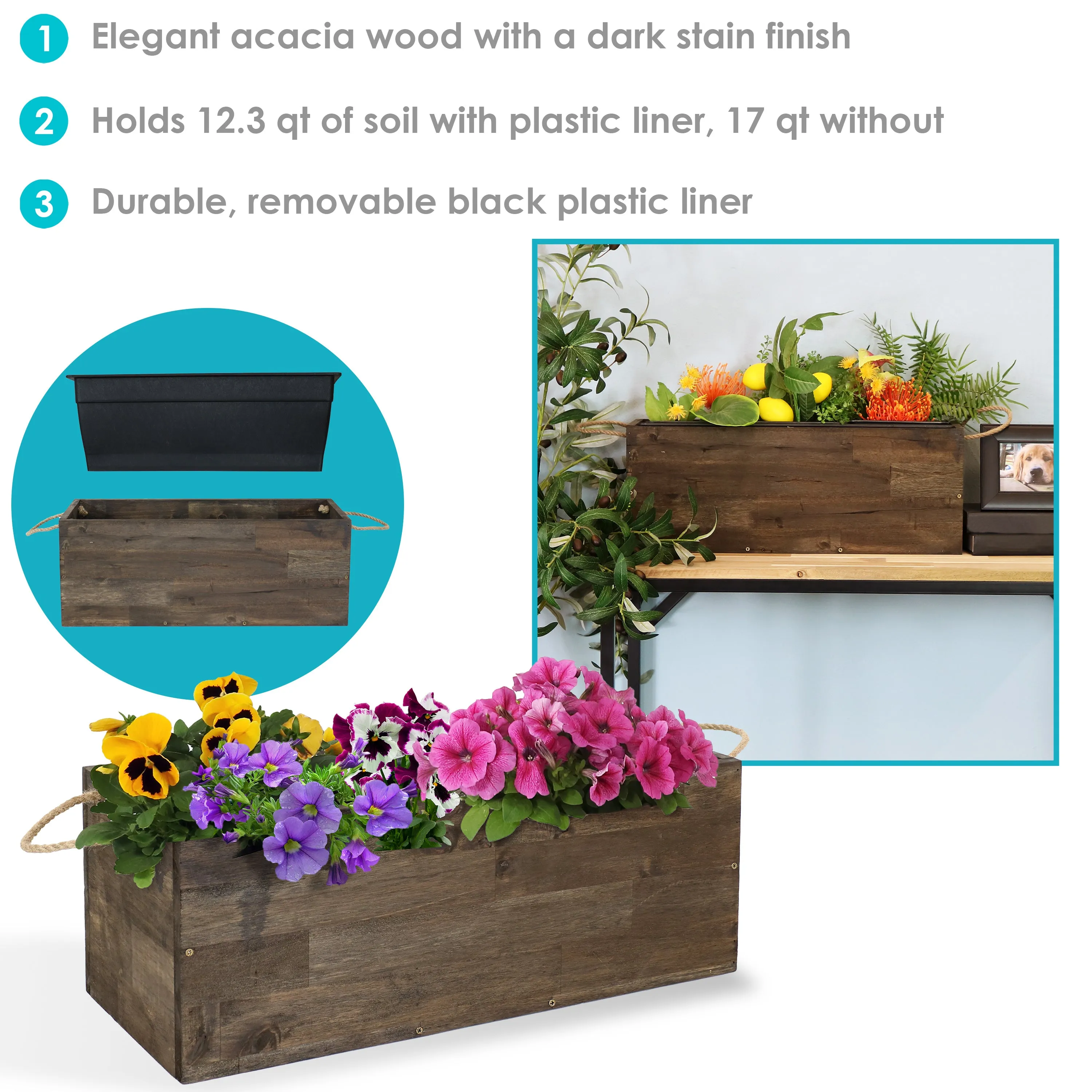 Sunnydaze Outdoor Rectangle Acacia Wood Planter Box