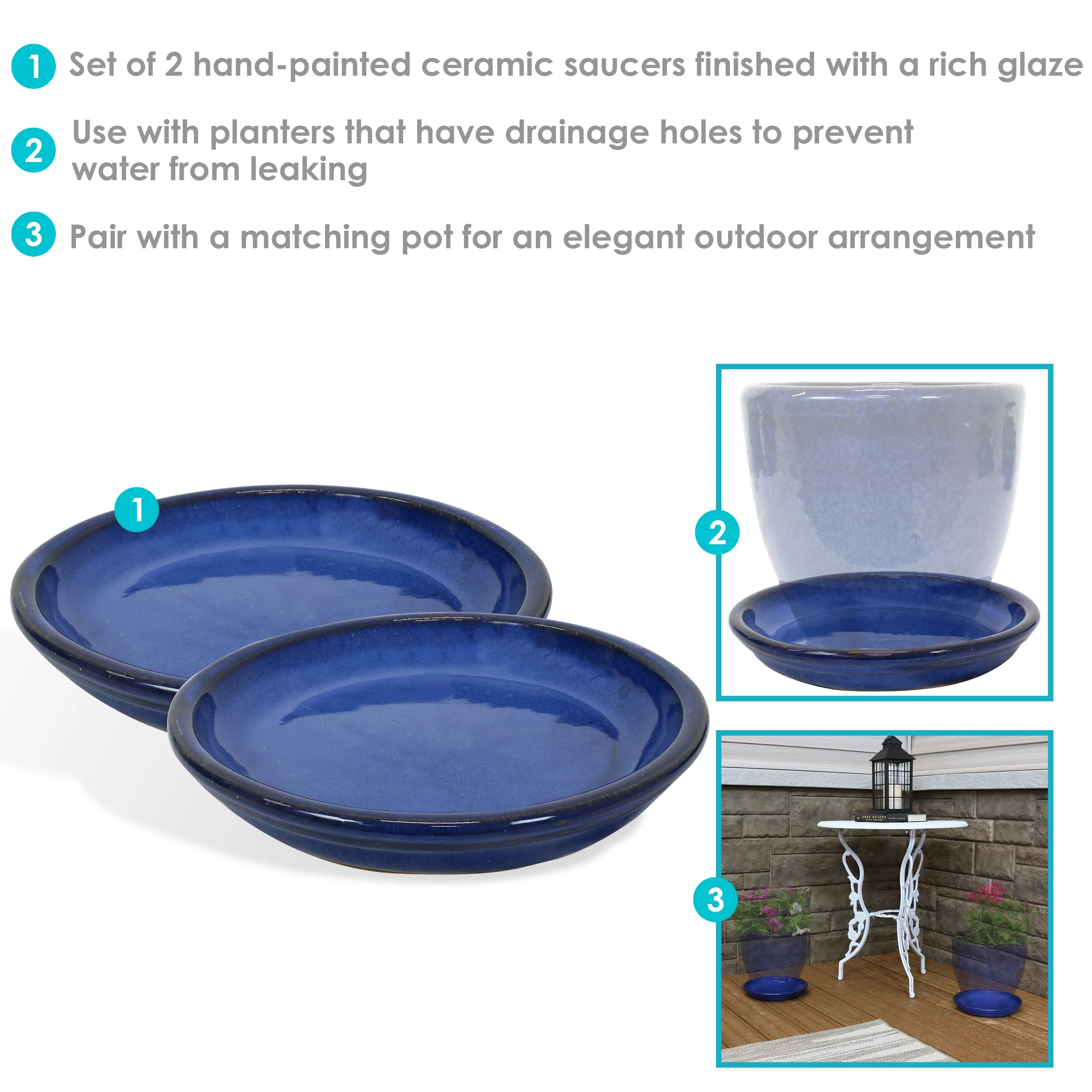 Sunnydaze Set of 2 Glazed Ceramic Planter Saucers