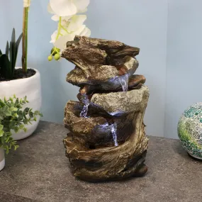 Sunnydaze Tiered Rock & Log Indoor Waterfall Fountain with LED Lights - 10"