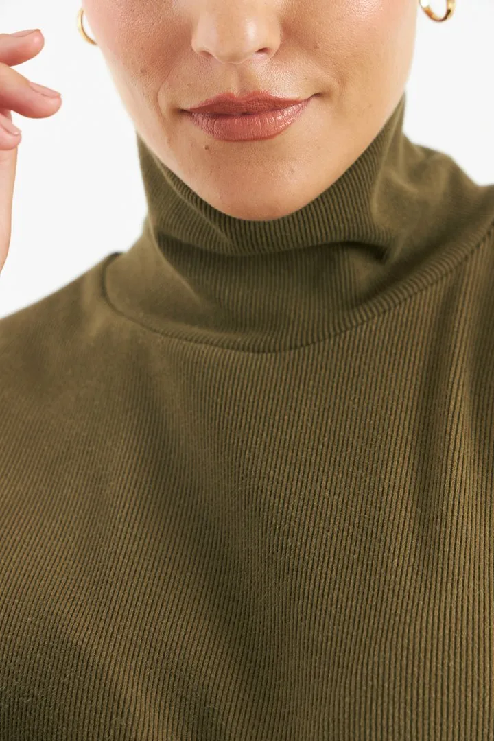 Tahir Ribbed Jumper Dress (Green)