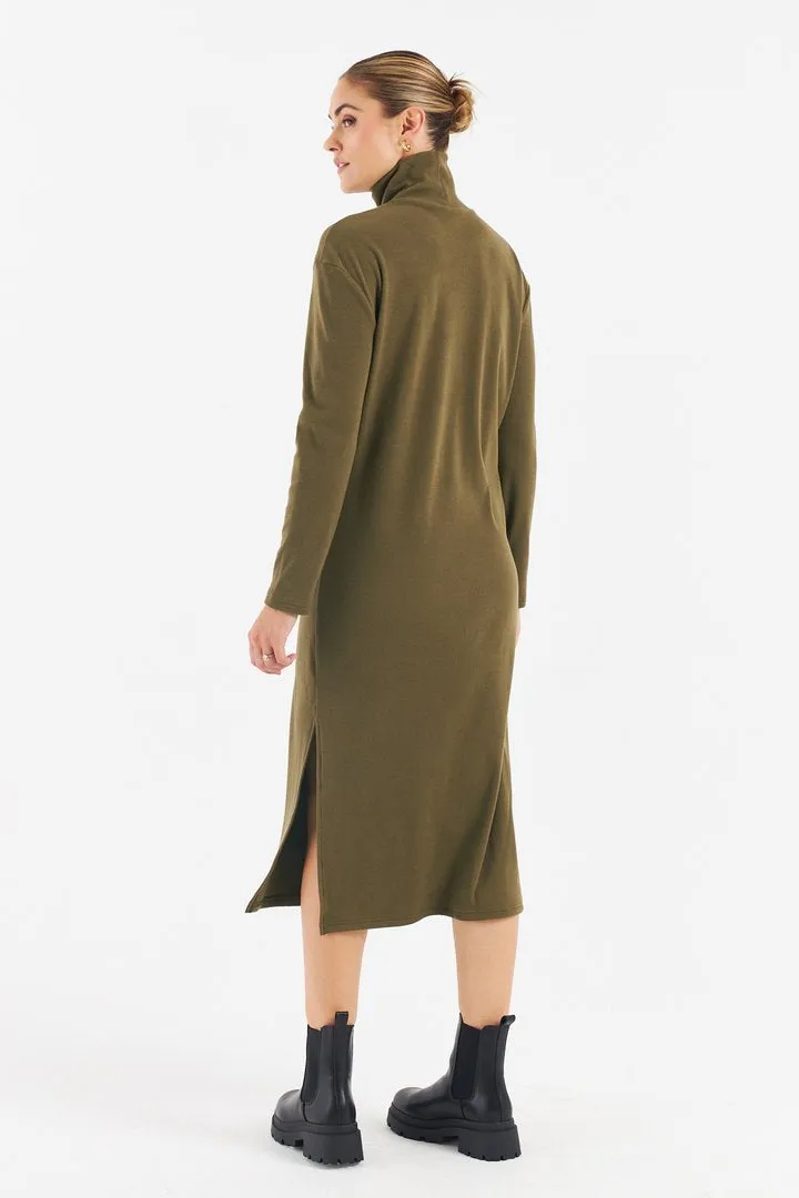 Tahir Ribbed Jumper Dress (Green)