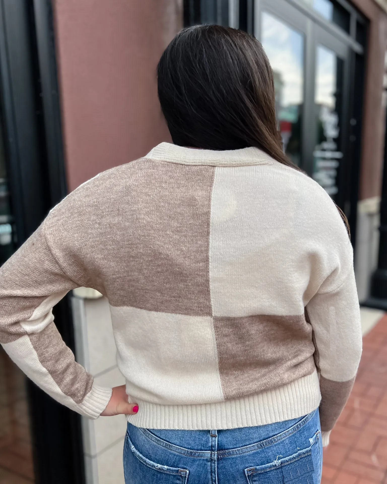 Taupe/Cream Colorblock Cardigan