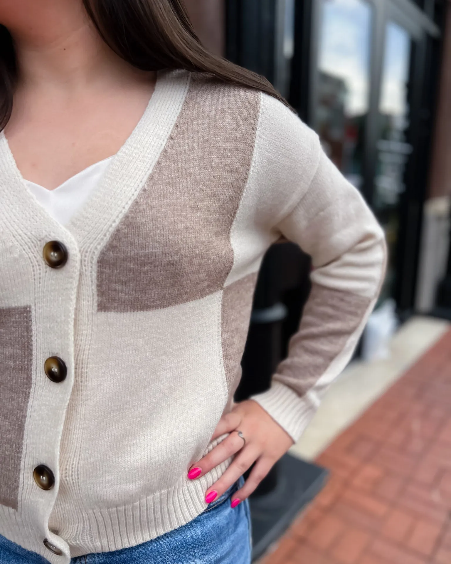 Taupe/Cream Colorblock Cardigan