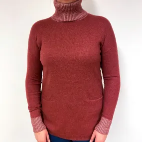 Terracotta Red Cashmere Polo Neck Tunic Jumper Large