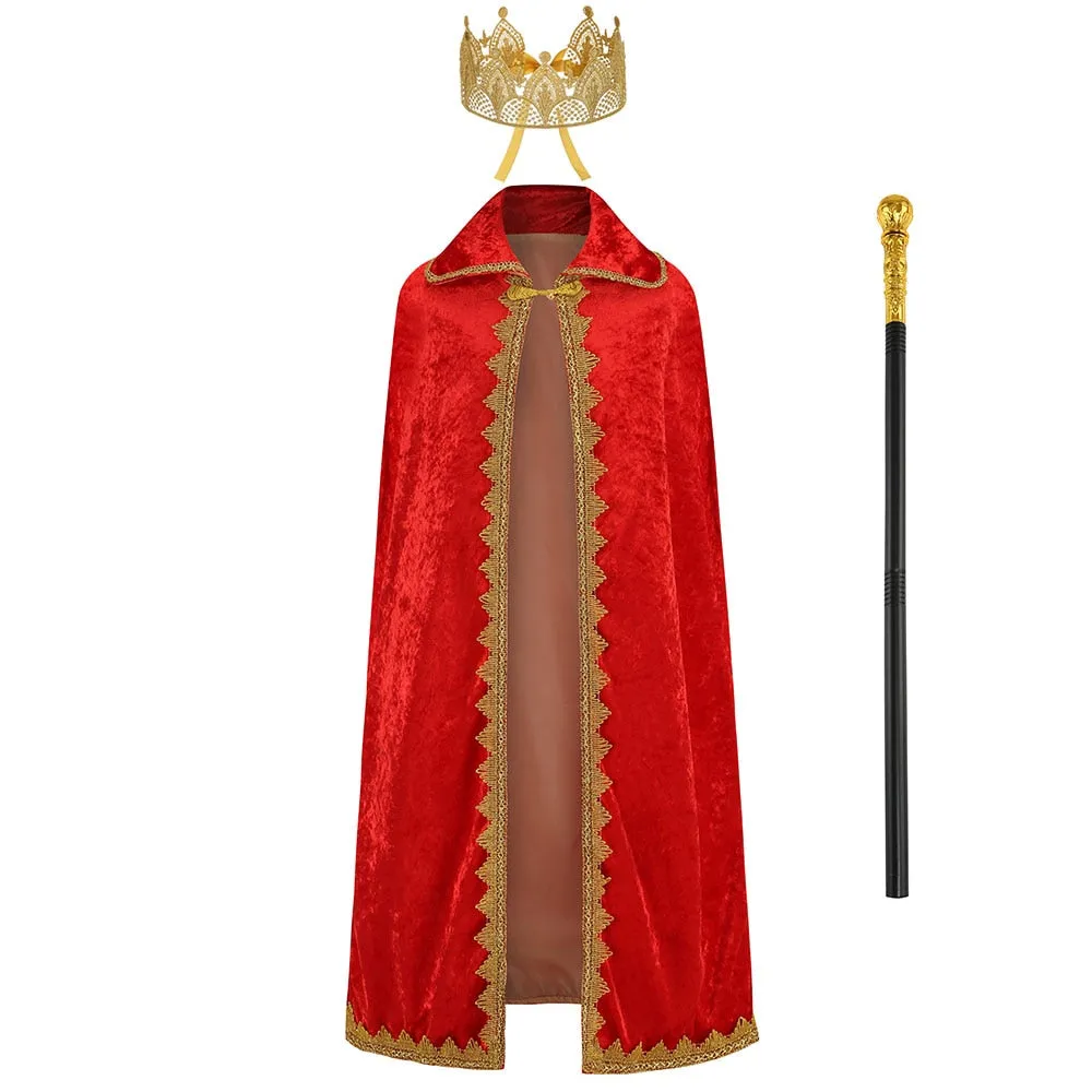 The Boy King Birthday Party King Robe Cape Cloak with Crown Sceptre