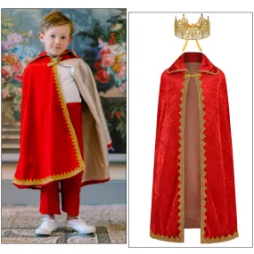 The Boy King Birthday Party King Robe Cape Cloak with Crown Sceptre