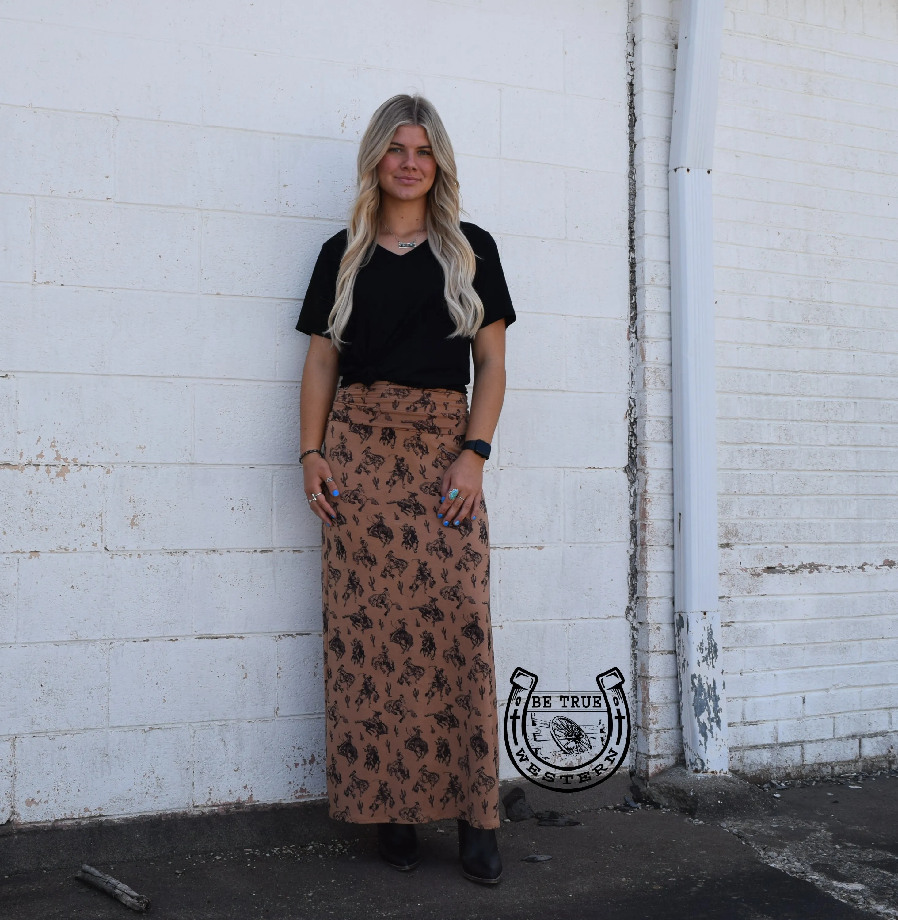 The Western Bucking Print Maxi Skirt