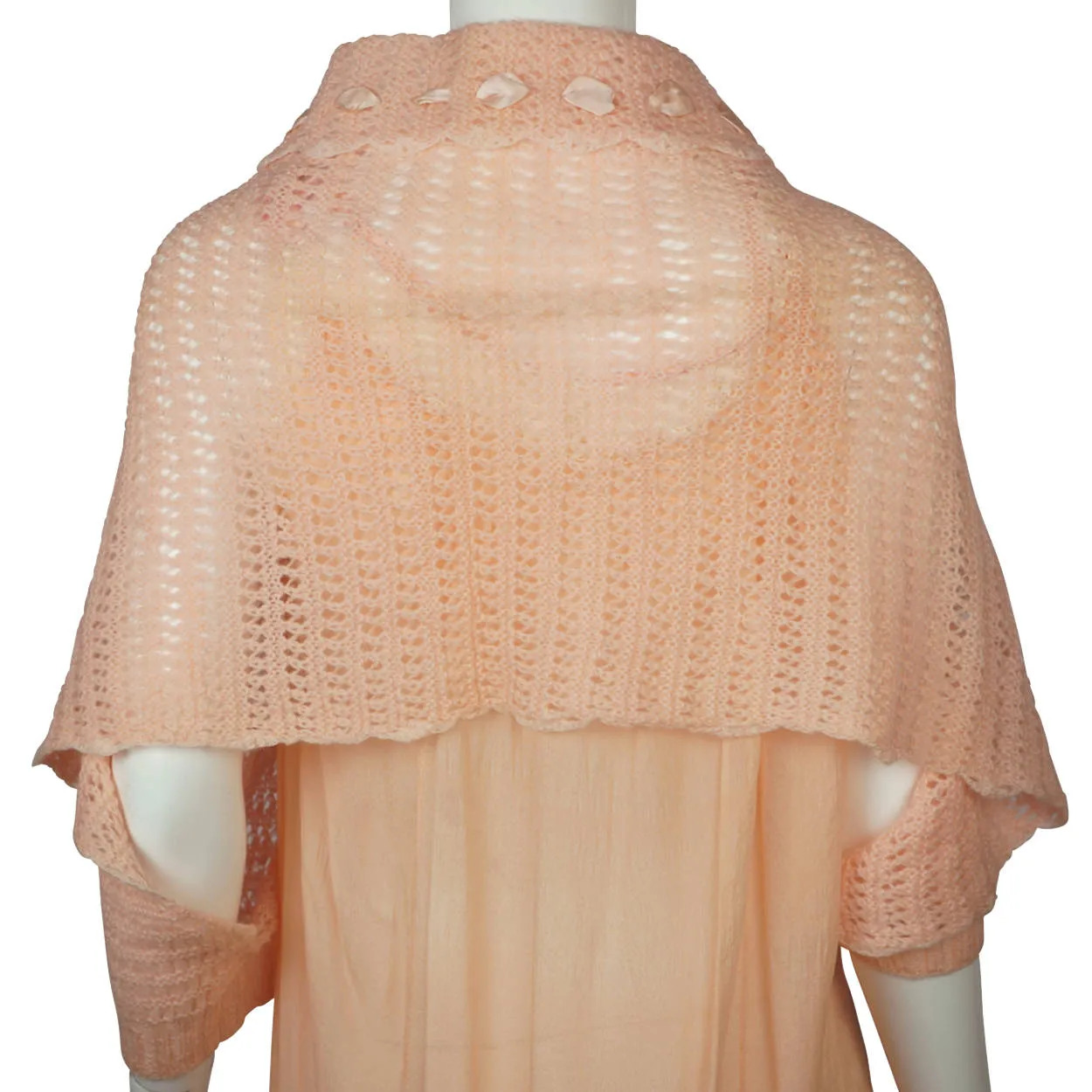 Vintage 1930s Bed Jacket Cape Shrug Hand Knit Pink Wool