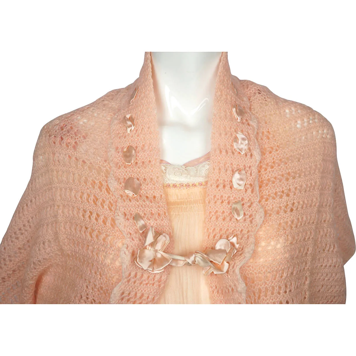 Vintage 1930s Bed Jacket Cape Shrug Hand Knit Pink Wool