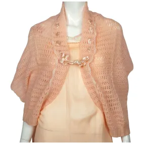 Vintage 1930s Bed Jacket Cape Shrug Hand Knit Pink Wool