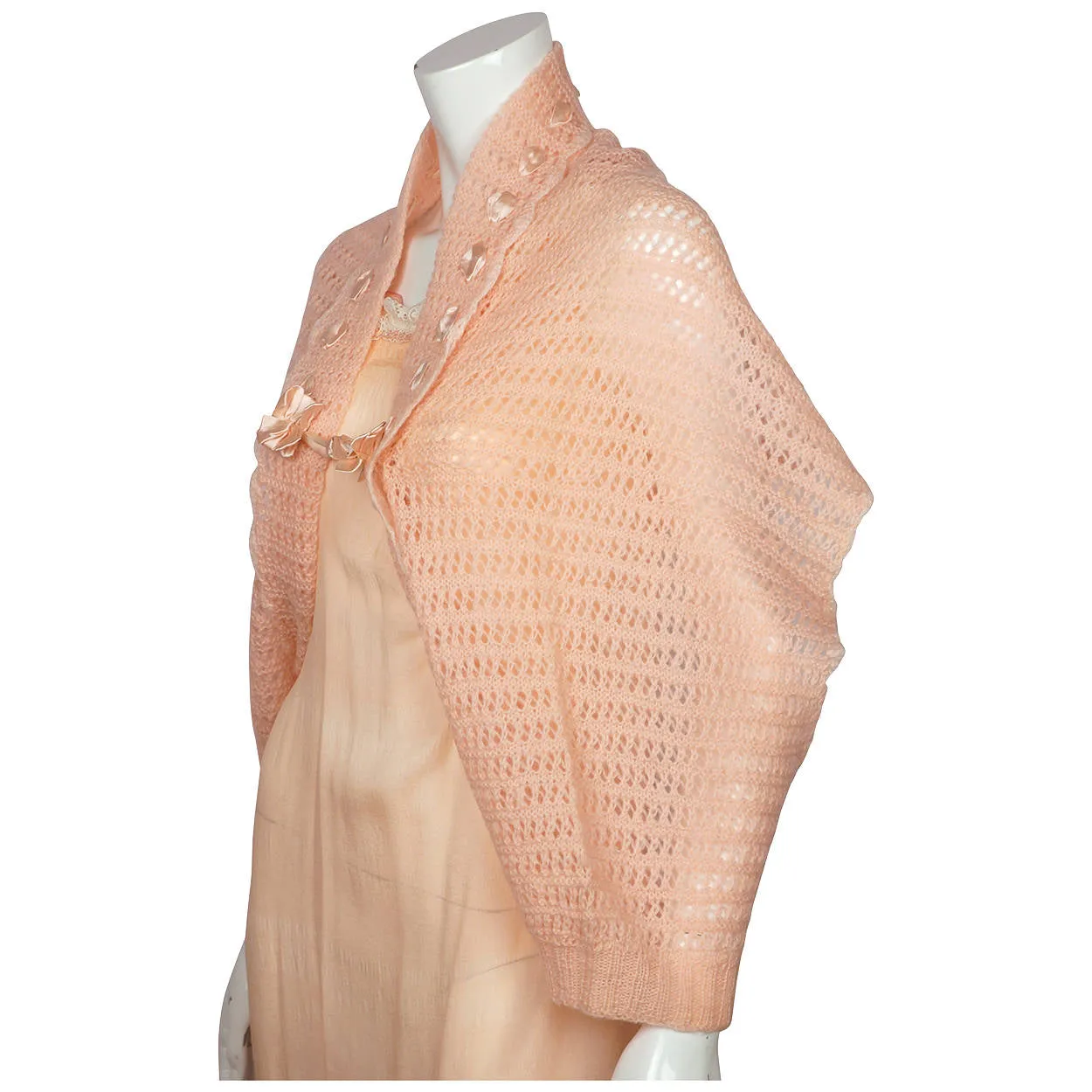 Vintage 1930s Bed Jacket Cape Shrug Hand Knit Pink Wool
