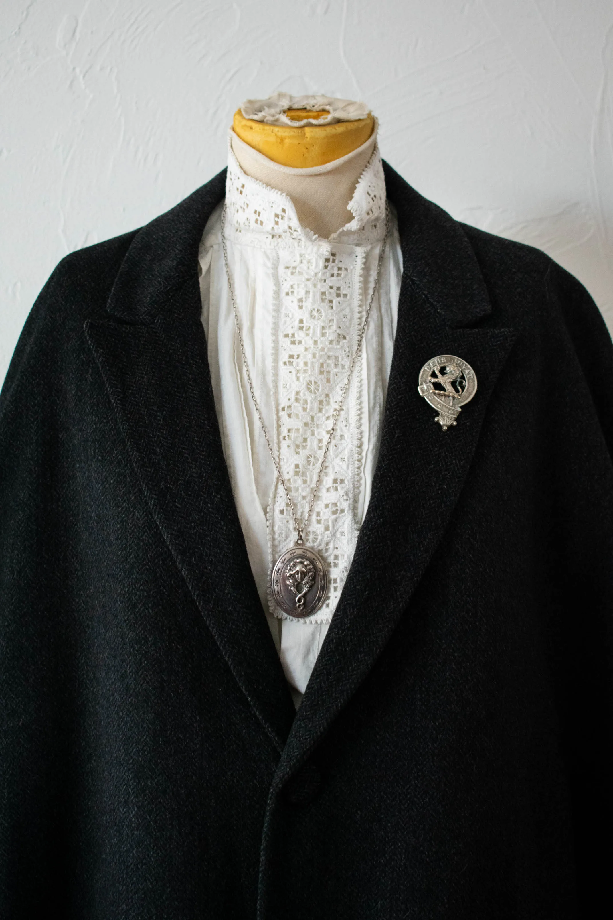Vintage 1960s Bespoke Satin-Lined Charcoal Wool Cape XL