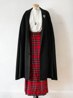 Vintage 1960s Bespoke Satin-Lined Charcoal Wool Cape XL