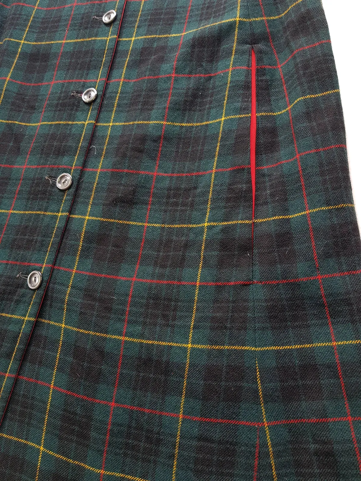 Vintage 1960s Plaid Cape in Hunter Green with Knockout Red Lining - Ralph Lauren Equestrian Style - Button Front Closure