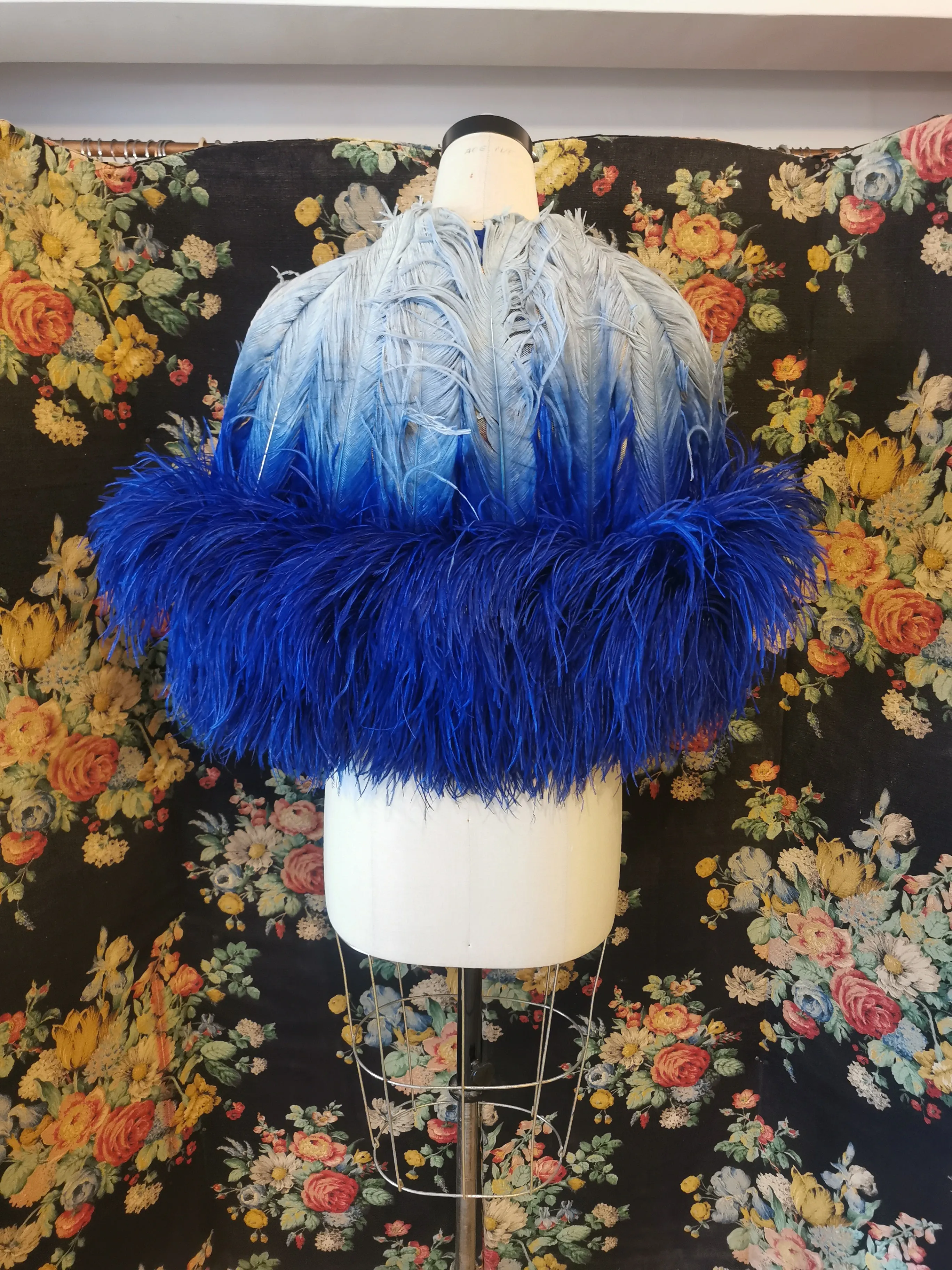 Vintage blue ostrich feather cape 1920s