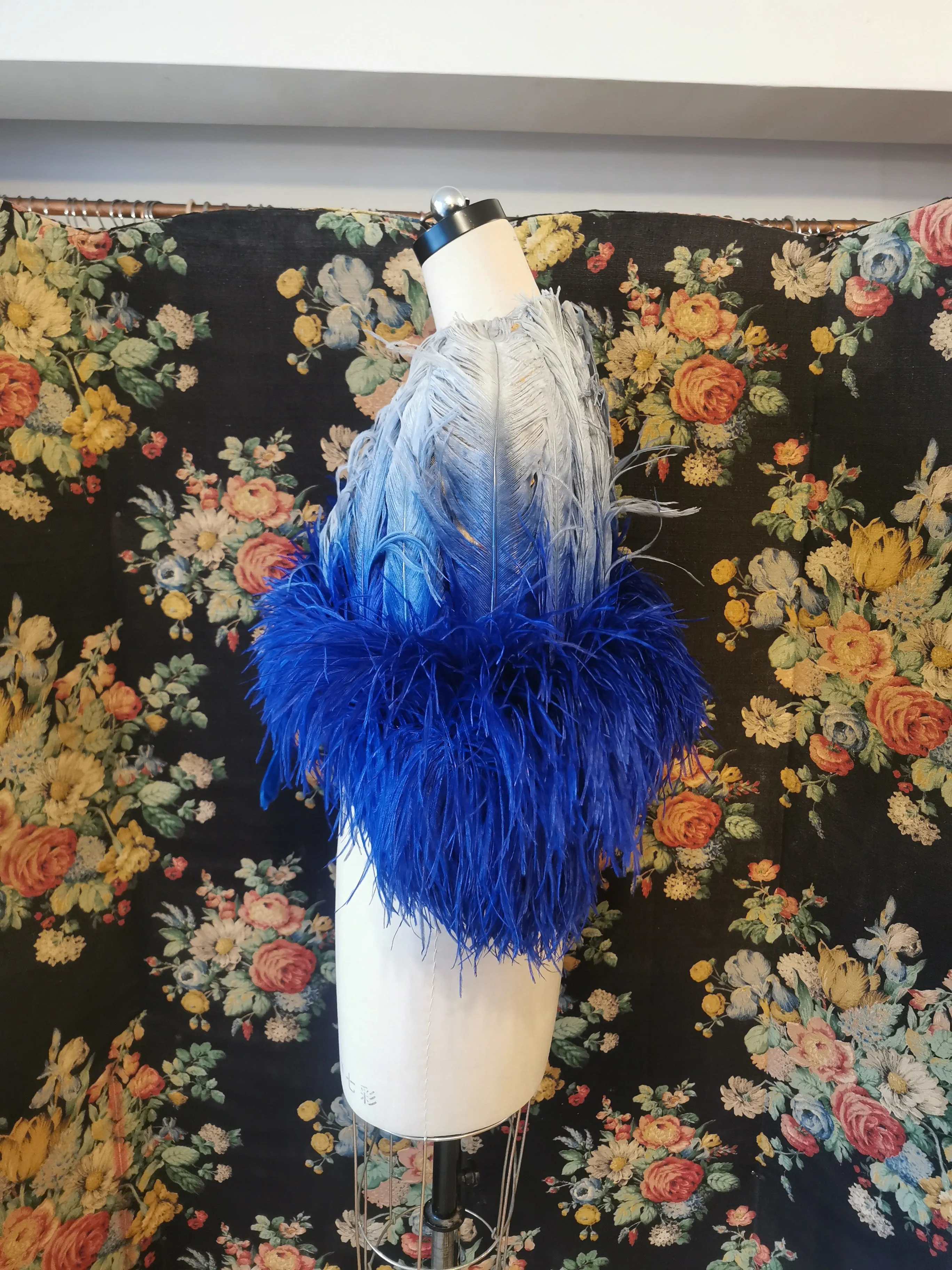 Vintage blue ostrich feather cape 1920s