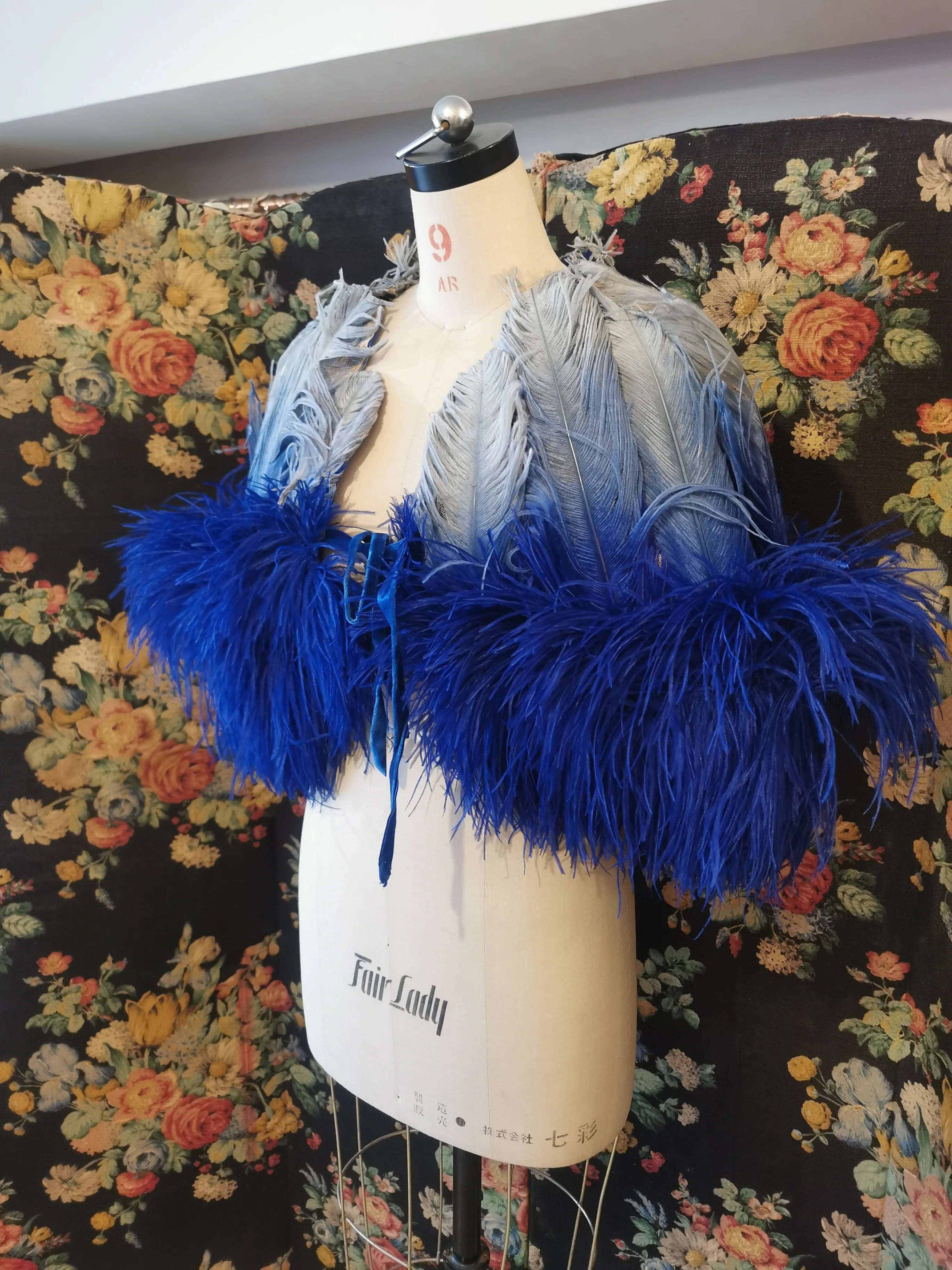 Vintage blue ostrich feather cape 1920s