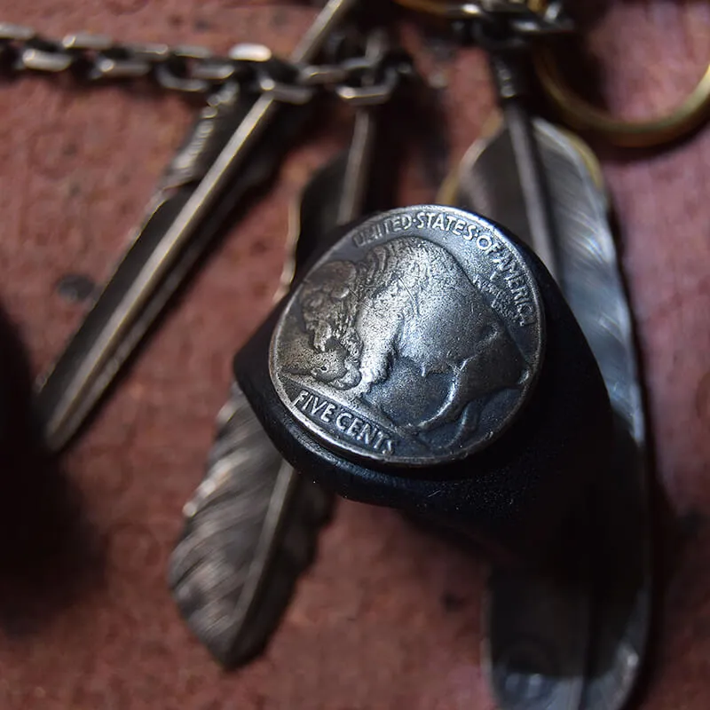 Vintage Buffalo Nickel Leather Scarf Ring