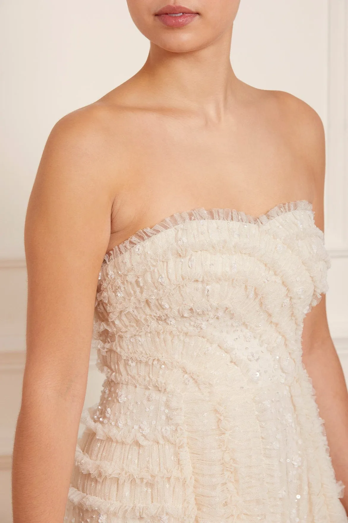 Violet Shimmer Strapless Corset Gown