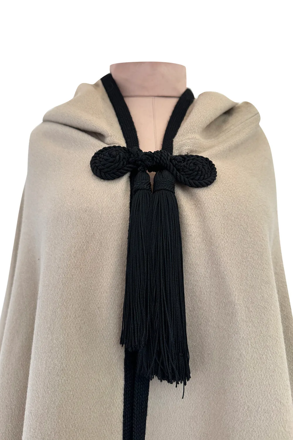 Well Documented Fall 1976 Yves Saint Laurent Hooded Cape w Braided Edges & Tassel Details