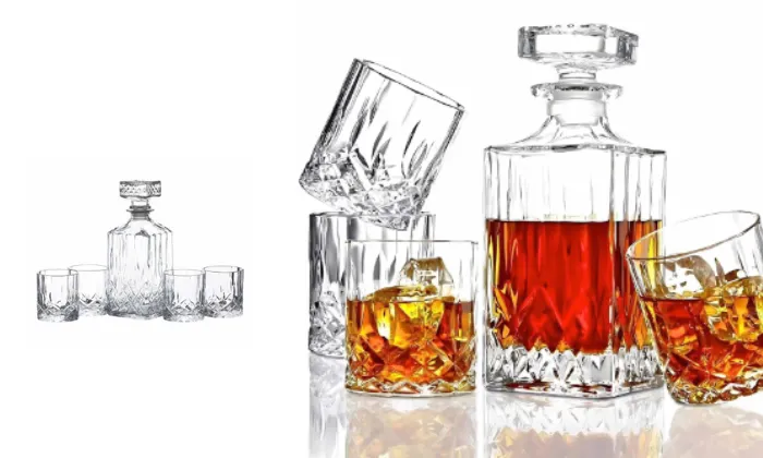 Whiskey Decanter 900ml with 4 Glasses 230ml - Gift Set