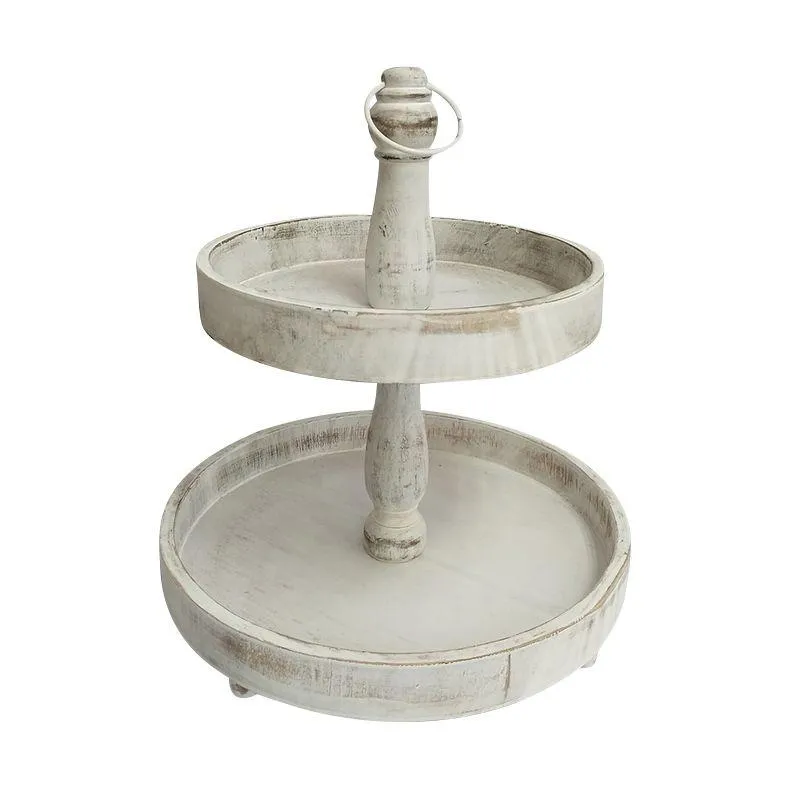 White Wash Cape 2 Tier Round Stand - 38cm x 46cm