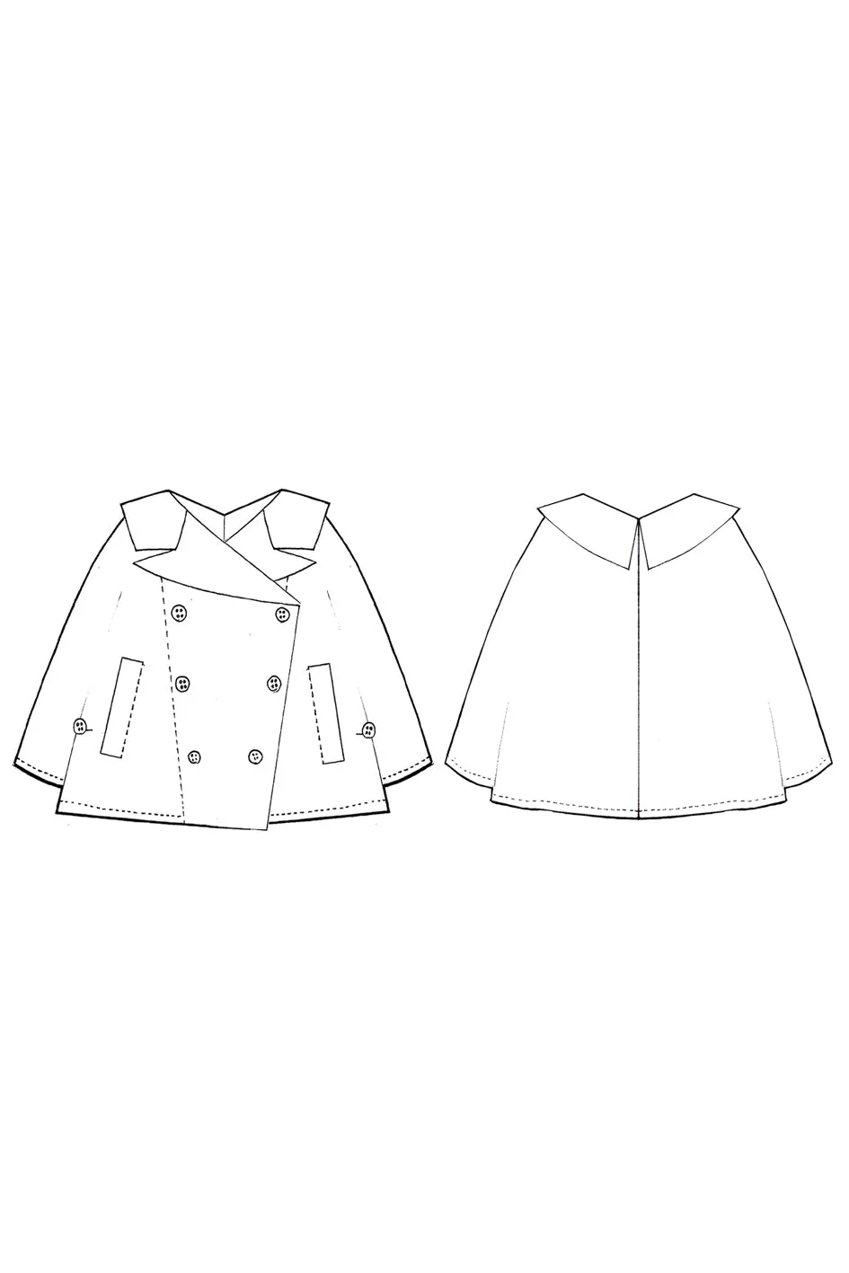 Wide Tailored Collar Summer Wool Cape / Black