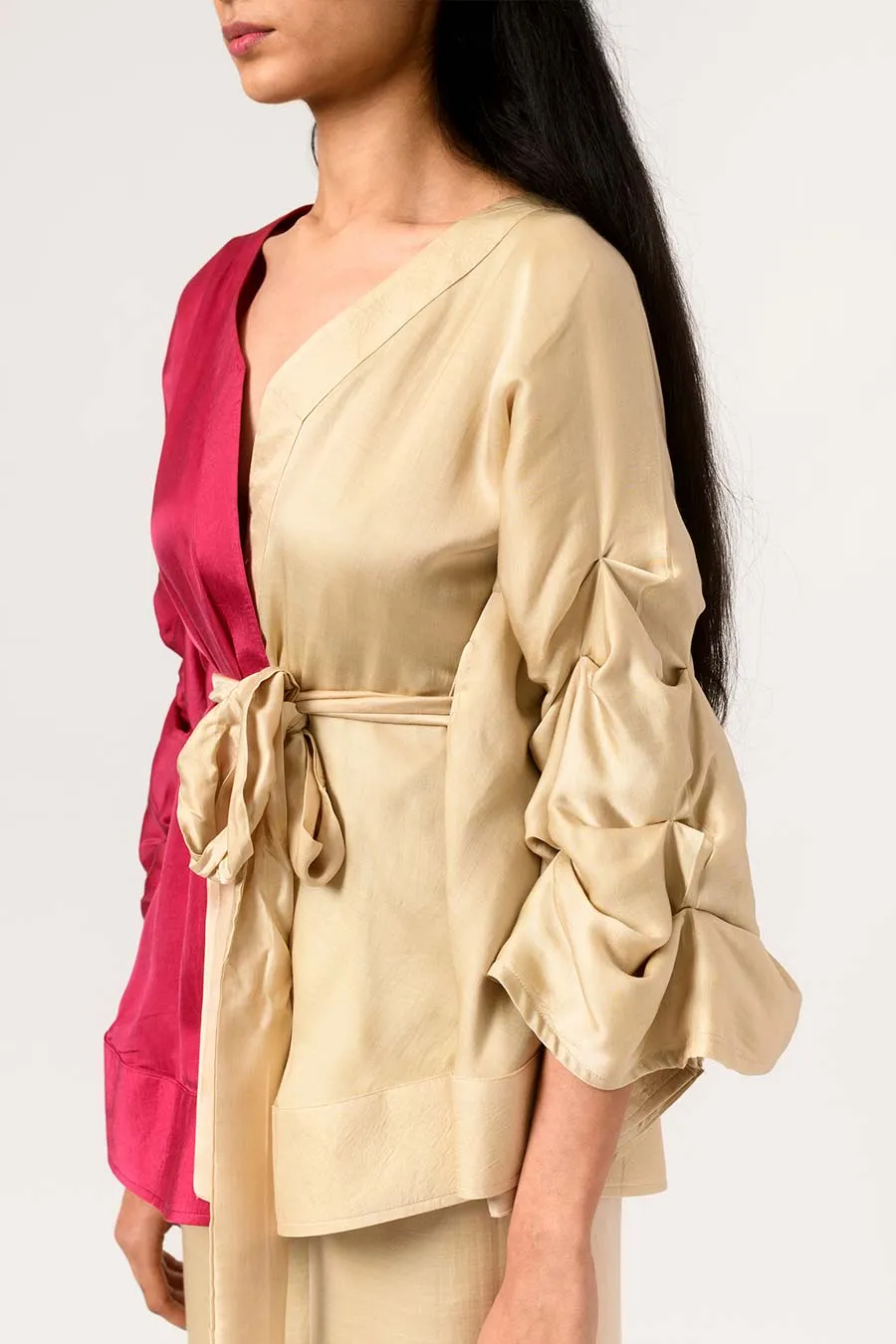 Wine-Ecru Half-n-Half Cape Top