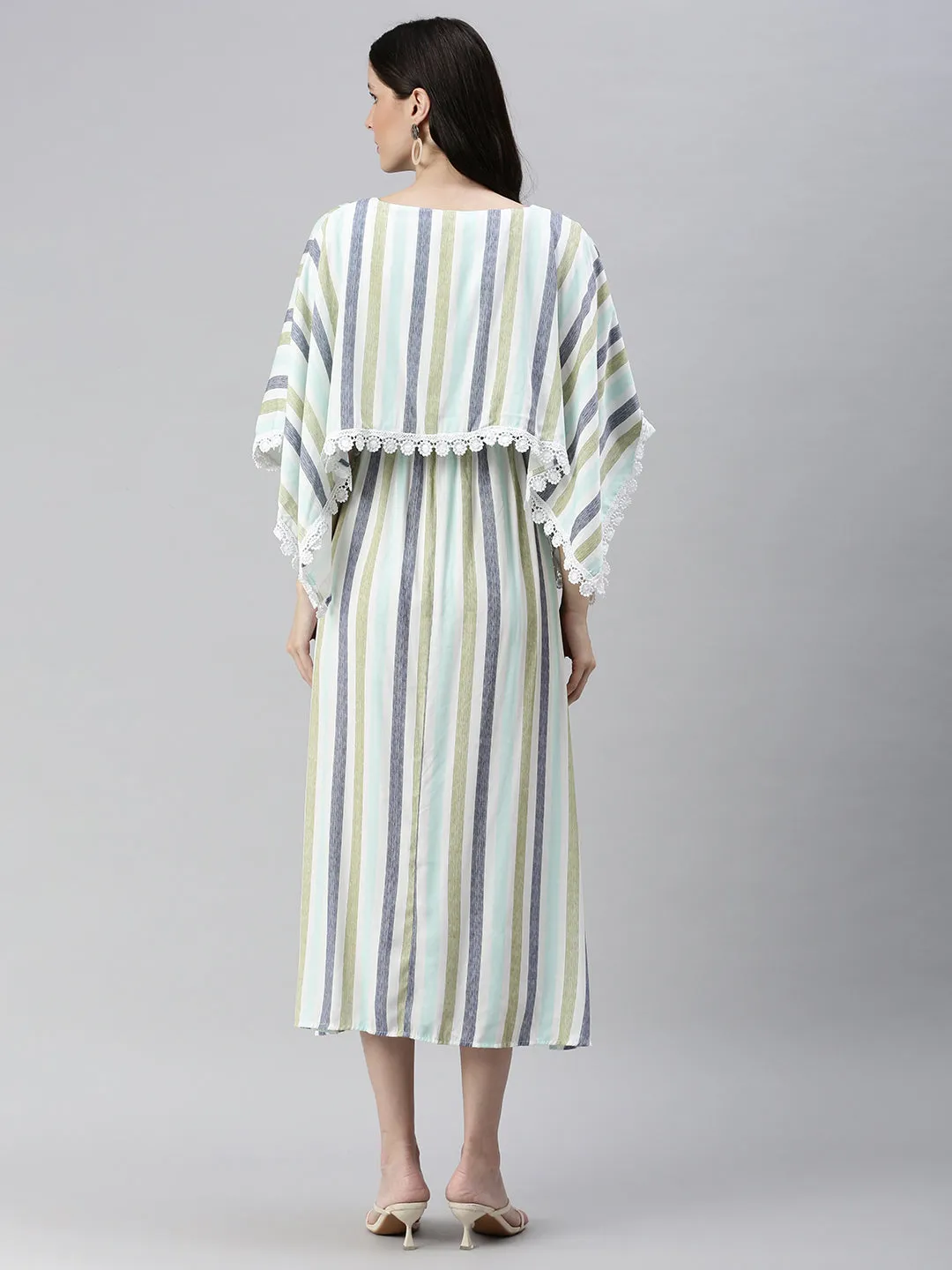 Women Sea Green Printed Kaftan Dress