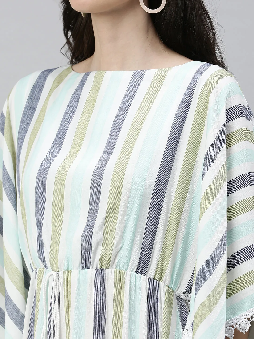 Women Sea Green Printed Kaftan Dress