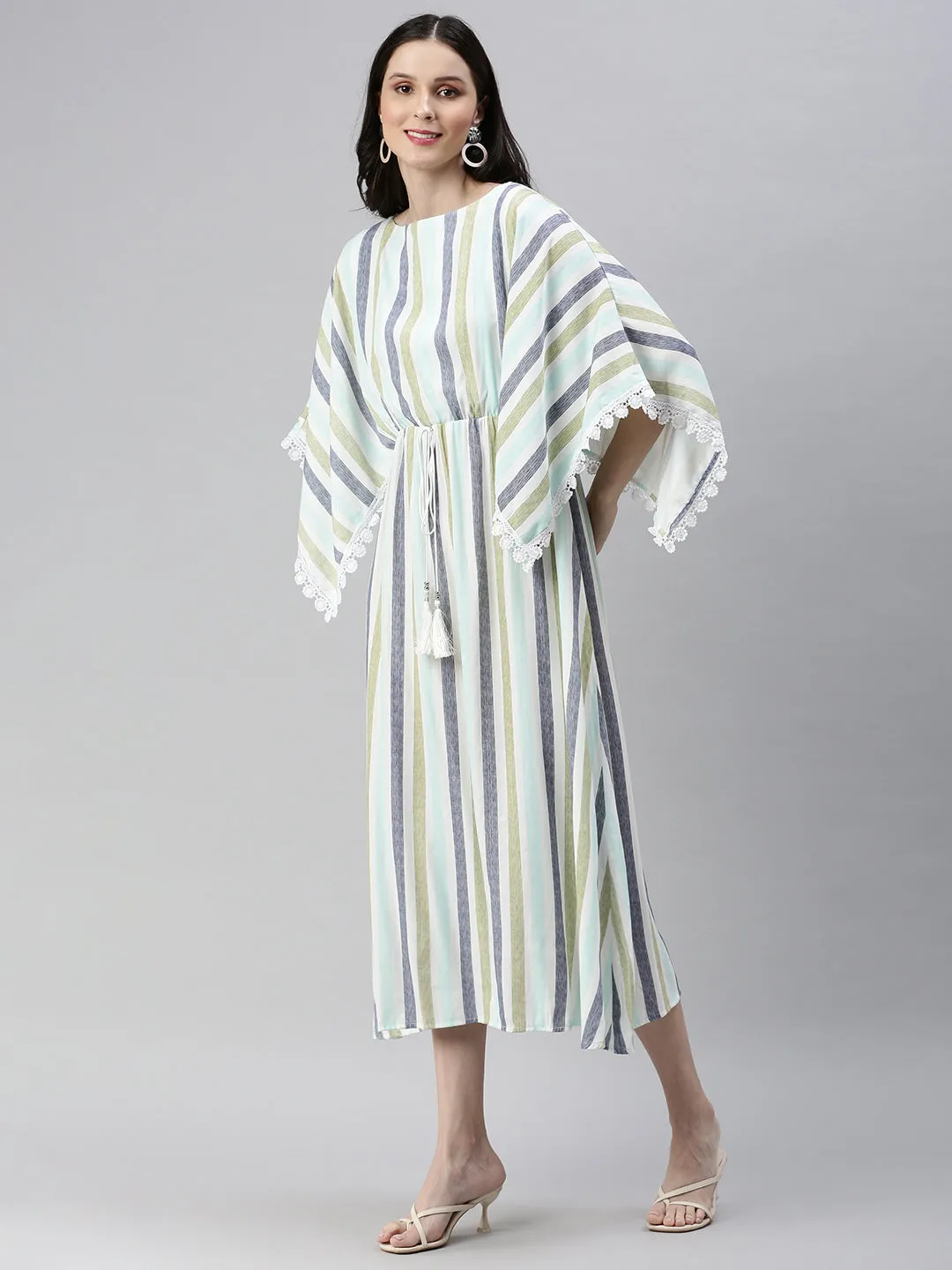 Women Sea Green Printed Kaftan Dress