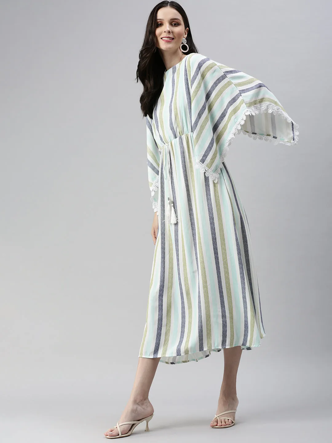 Women Sea Green Printed Kaftan Dress