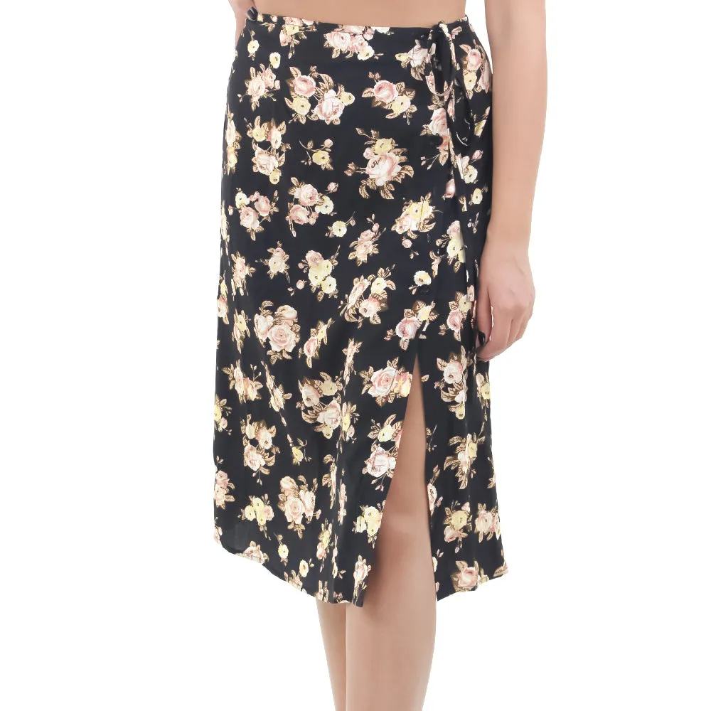 Women's Floral Midi Skirt,Black