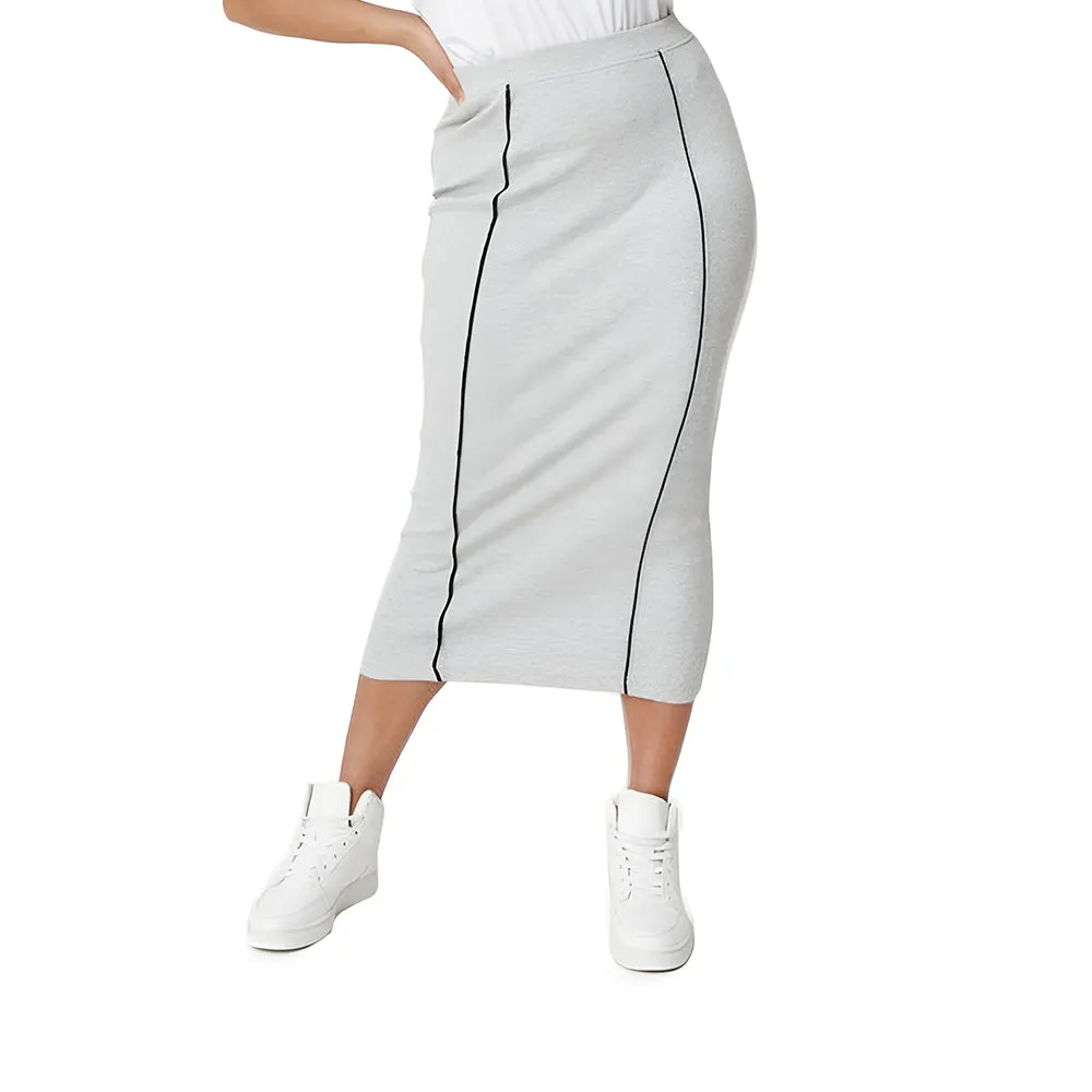 Women's Plus Size Piping Midi Skirt,Grey