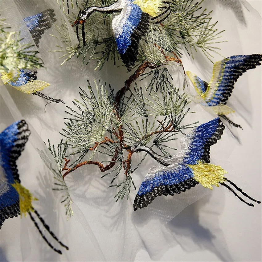Woodland Blue Cranes Embroidered Shawl Bolero Capes