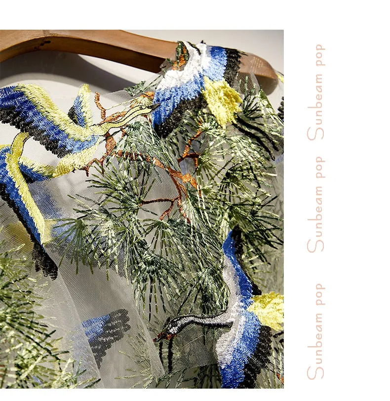 Woodland Blue Cranes Embroidered Shawl Bolero Capes