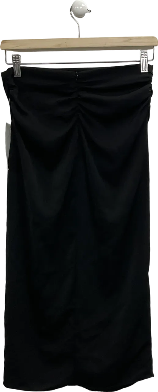 ZARA Black Ruched Midi Skirt UK S