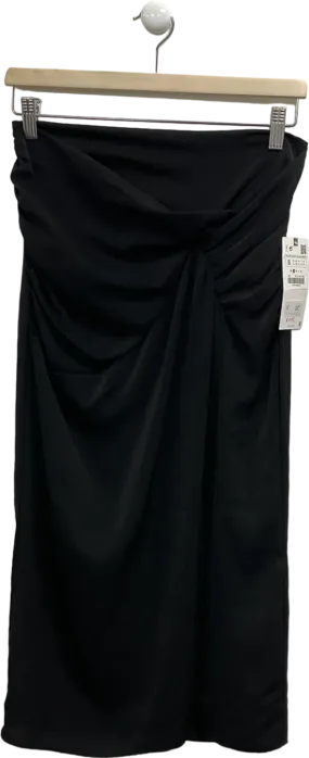 ZARA Black Ruched Midi Skirt UK S